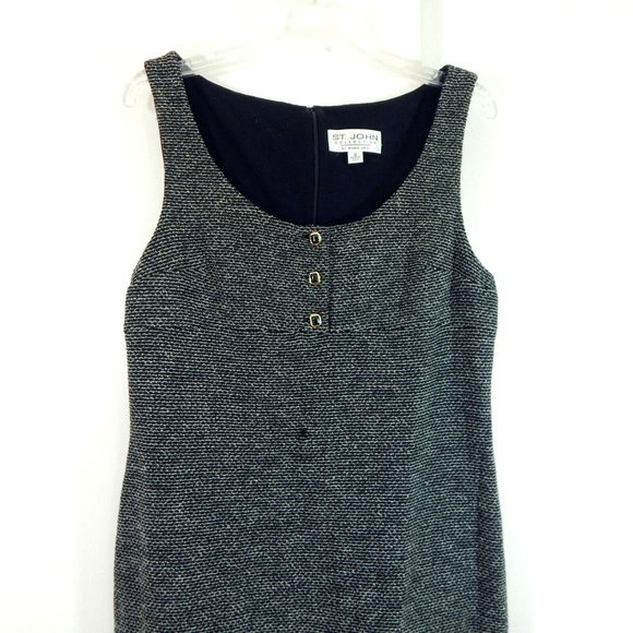 ST JOHN COLLECTION MARIE GRAY sweater dress knit FLAWED sleeveless black gray 12 - Picture 2 of 11